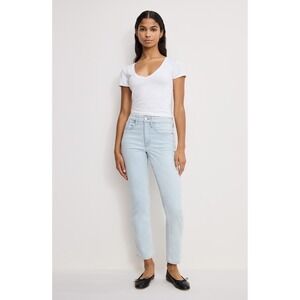 Good American Good Straight High Rise Jeans Light Blue Wash Size 6/28